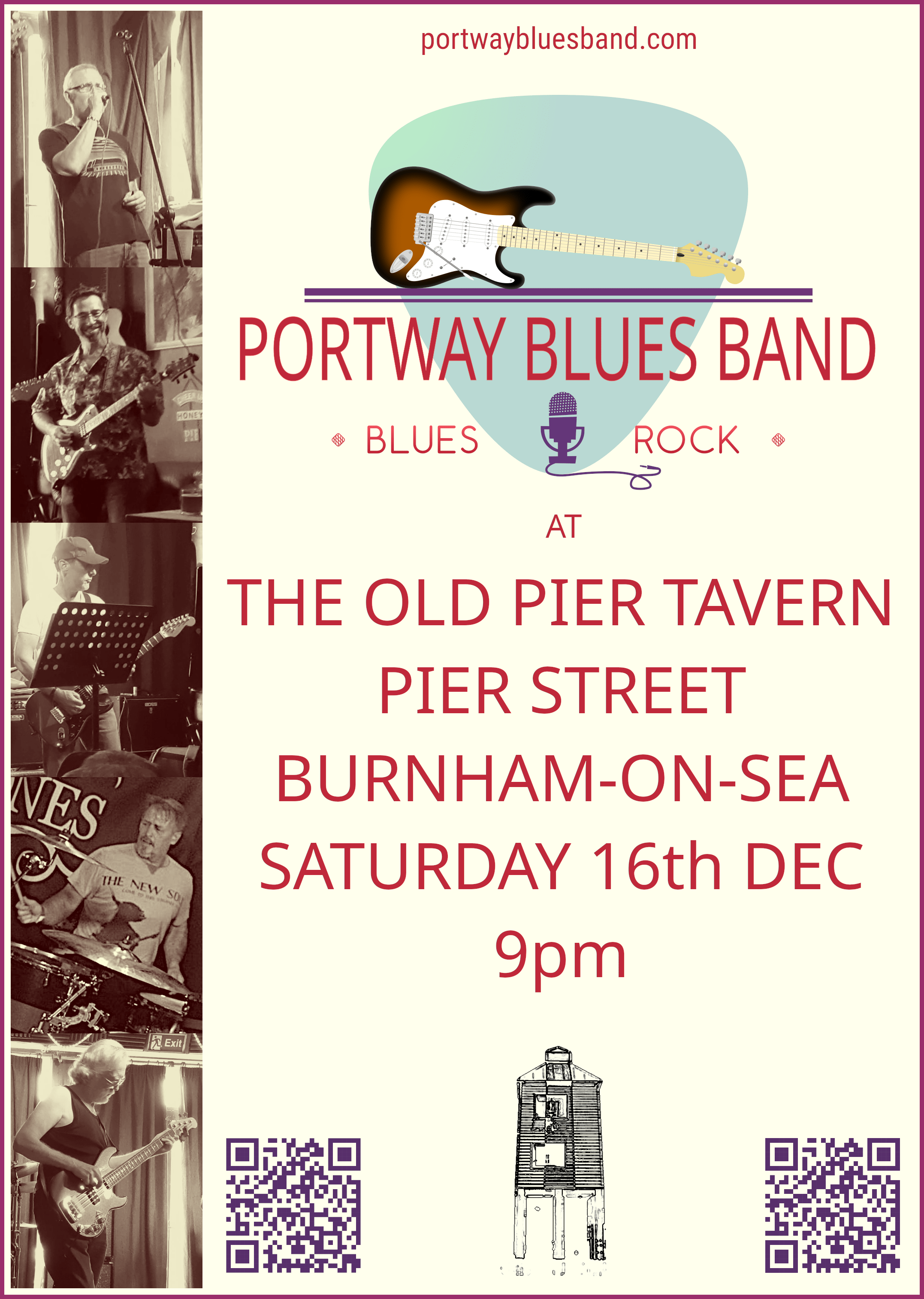 Portway Blues Band poster for gig at The Old Pier Tavern, Burnham-on-Sea, Saturday 16th December 2023 at 21:00