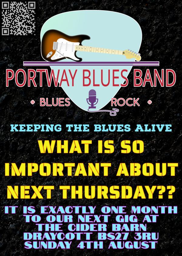 Portway Blues Band Gig Poster for The Cider Barn August 4th 2024 at 20:00