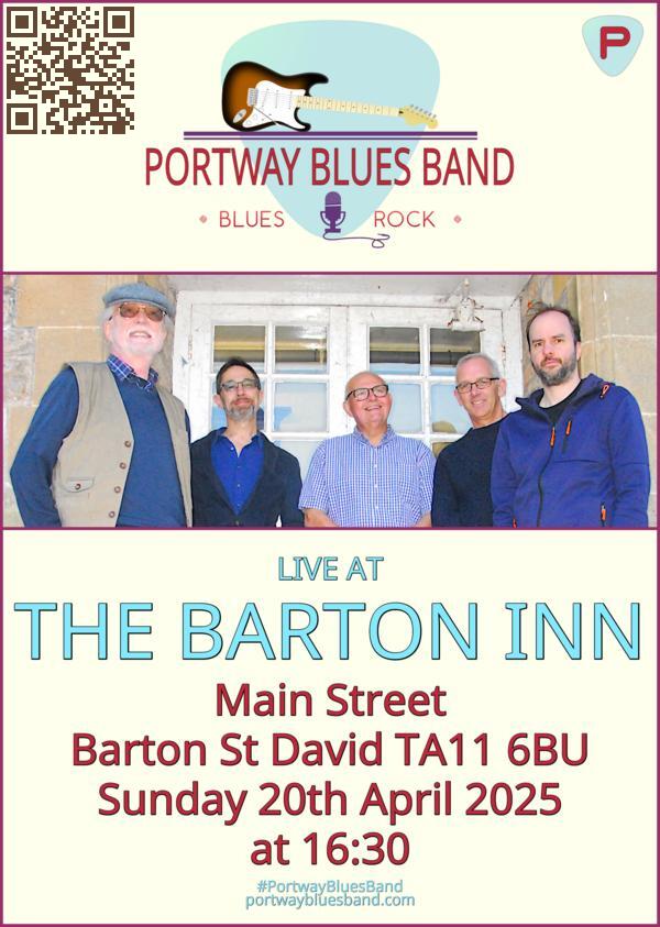 Portway Blues Band gig poster for gig at The Barton Inn on Sunday 20th April at 16:30