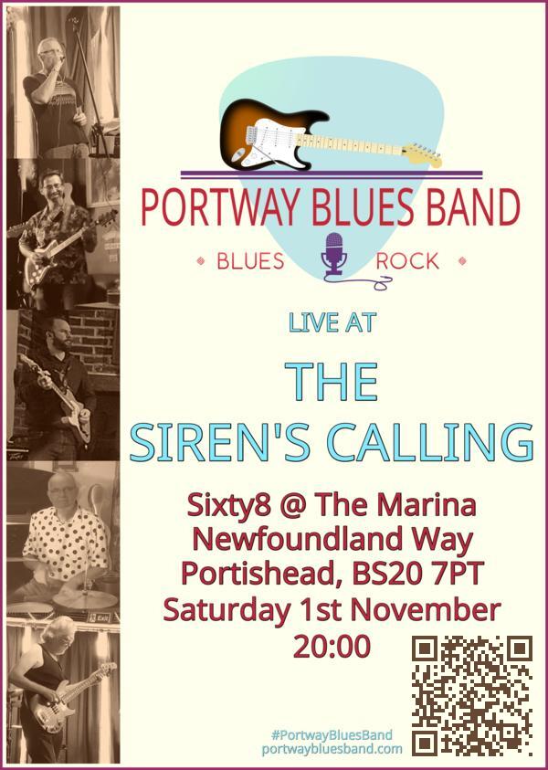 Portway Blues Band gig poster for gig at The Sirens Calling on Saturday 1st November at 20:00