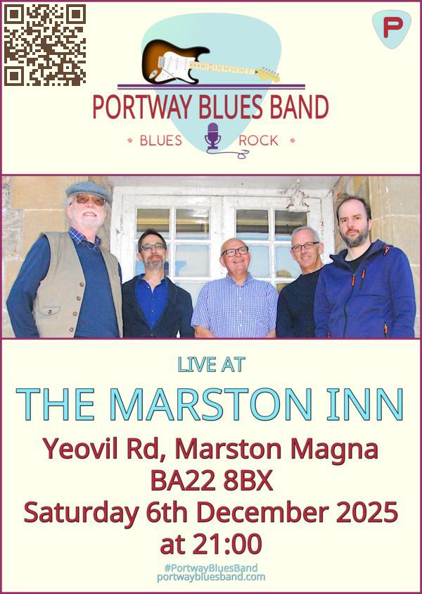 Portway Blues Band gig poster for gig at The Marston Inn on Saturday 6th December at 21:00
