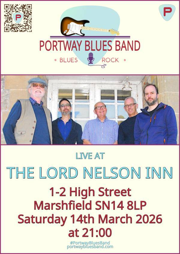 Portway Blues Band gig poster for gig at The Lord Nelson Inn on Saturday 14th March at 21:00