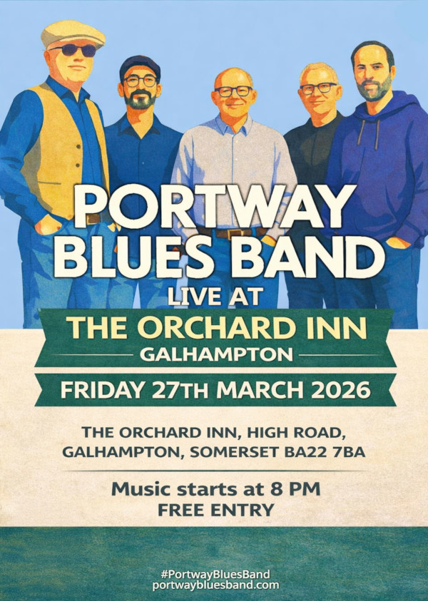 Portway Blues Band gig poster for gig at The Orchard Inn on Friday 27th March at 20:00
