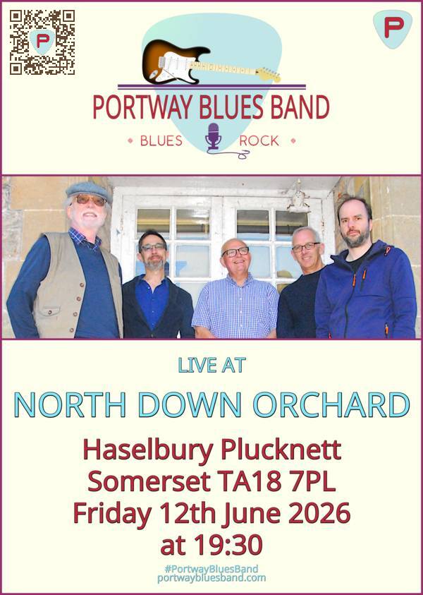 Portway Blues Band gig poster for gig at North Down Orchard on Friday 12th June at 19:30