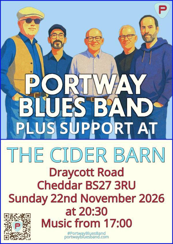 Portway Blues Band gig poster for gig at The Cider Barn on Sunday 22nd November at 20:30